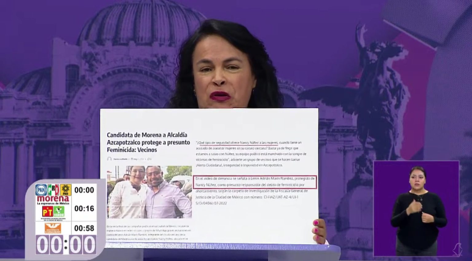 Margarita Saldaña evidenció otra grave incongruencia de Núñez, pues vecinos de la demarcación acusan que su coordinador de campaña, Lenin Adrián Martín Ramírez, está acusado de feminicidio y ella lo protege. FOTO: Captura de pantalla video oficial